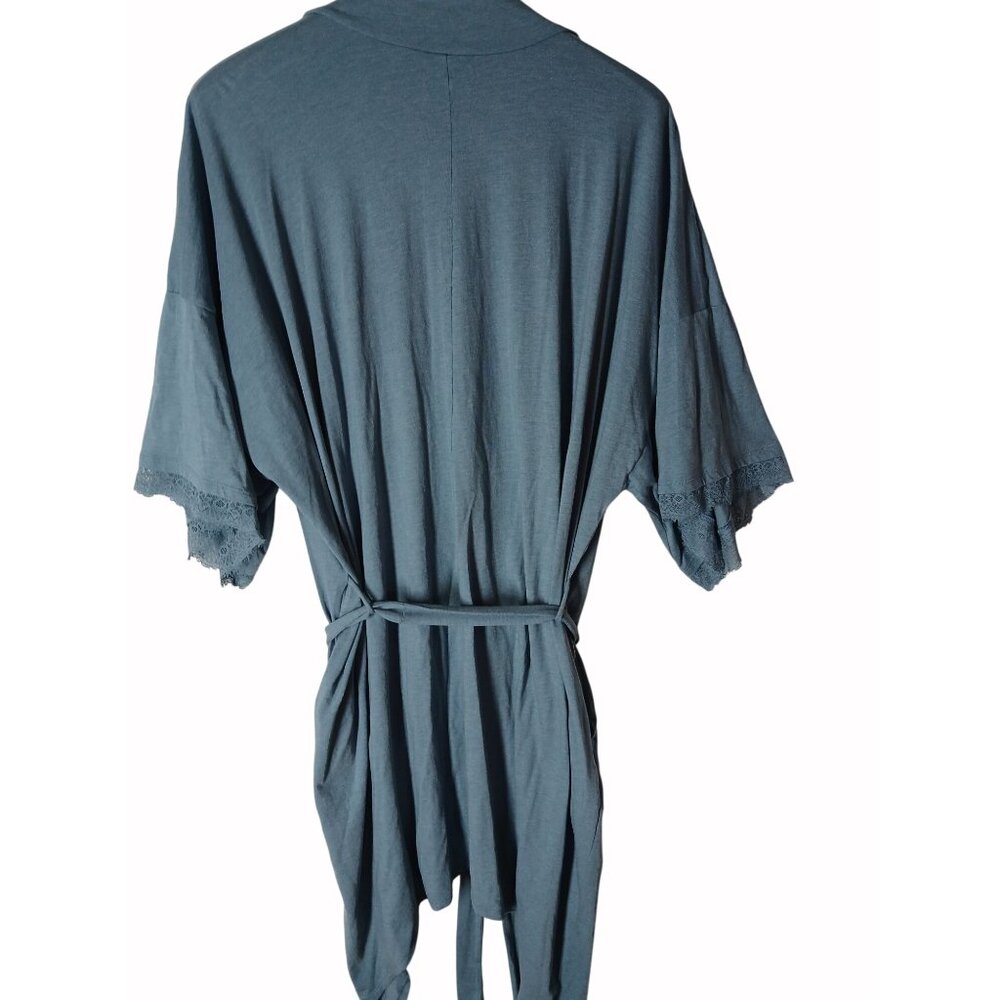 Cacique Sleep Womens Blue Kimono Robe With Lace Trim Adjustable Waist Tie Size 2 - Picture 6 of 16